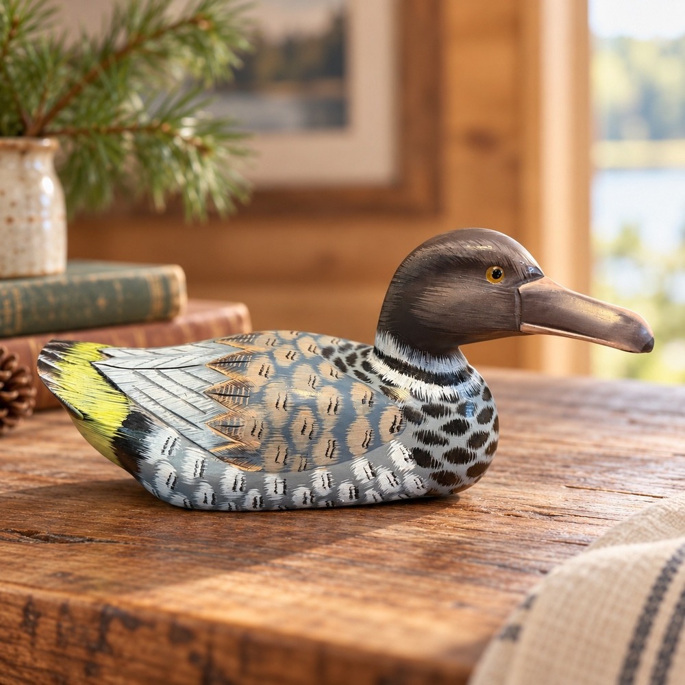 Hand Painted Wooden Duck Figurine Rustic Lodge Cabin Folk Art Bird Decor 10.5"